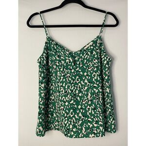LE LIS Green Leopard Print Camisole Tank Top Medium V Neck Spaghetti Strap